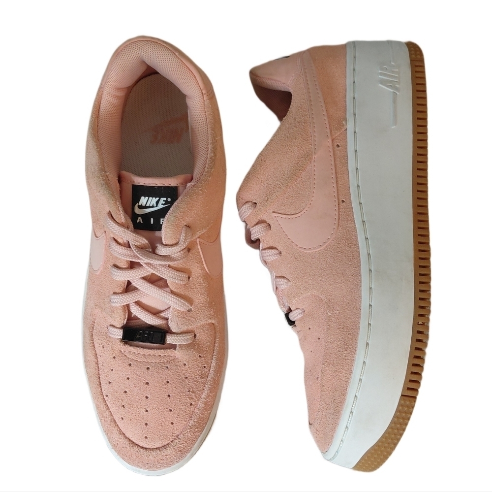 Nike Air Force 1 Sage Low Top Coral Stardust Pink Suede Platform Nike Sneaker 8